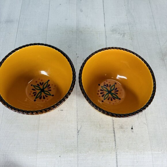 Celebrating Home TUSCAN Orange Yellow Stoneware Footed Soup Cereal Bowls Set 2 - Picture 7 of 16